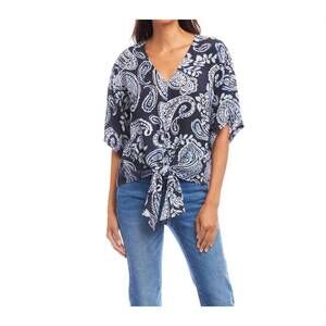 NEW KAREN KANE flutter sleeve tie front top in paisley